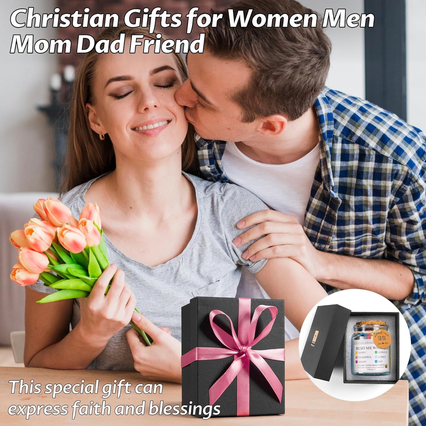 Bible Verse Jar, Read Me When Bible Verses Jar for Emotions and Feelings, Christian Gifts for Women, Men, Birthday Gifts for Mom,Graduation Gift for Her, Prayer Cards Comes with a 48-Inch Ribbon Bow