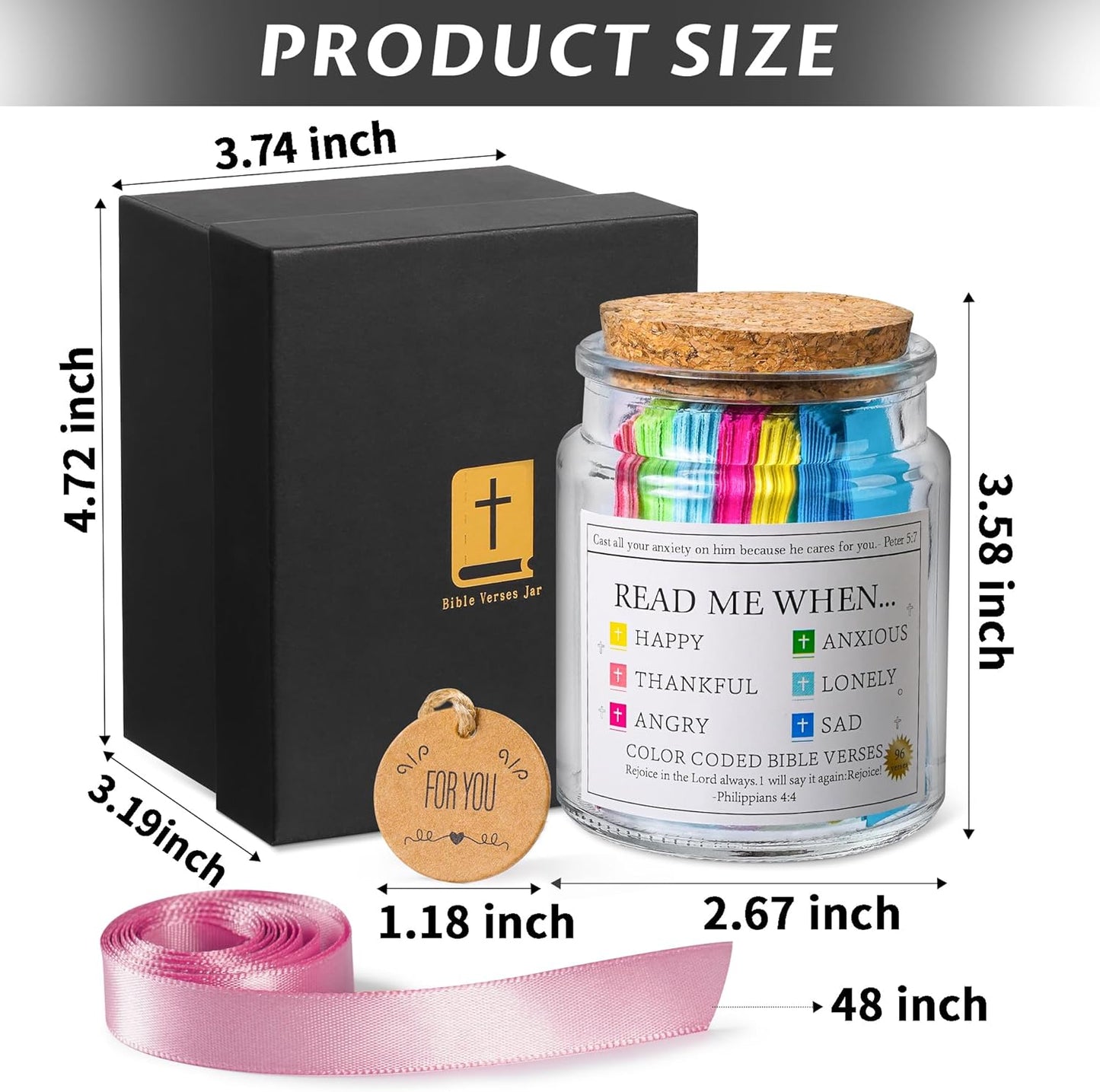 Bible Verse Jar, Read Me When Bible Verses Jar for Emotions and Feelings, Christian Gifts for Women, Men, Birthday Gifts for Mom,Graduation Gift for Her, Prayer Cards Comes with a 48-Inch Ribbon Bow